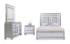 4 piece king gray bedroom set with panel bed, dresser, mirror, and nightstand.