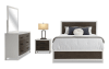 4 piece twin white and brown panel bedroom set with bed, dresser, mirror, and nightstand.