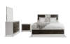 4 piece brown & white bedroom set with storage bed, dresser, mirror, and nightstand.