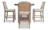 5 piece brown round counter height dining set with 2 storage shelves.