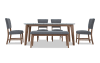 6 Piece Marble & Light Gray Upholstered Dining Set with Bench