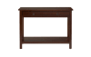 Brown 2 drawer wood rectangular console table.