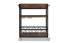 Brown and black bar cart with wheels.