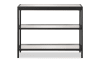 Glass and black metal 2 shelf console table.