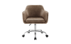 Brown faux leather upholstered office chair with wheels.