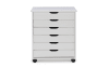 White 5 drawer file cabinet with wheels.