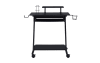 Black gaming desk with wheels.
