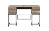 Brown 4 drawer writing desk with USB charging port.