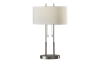 Brushed steel table lamp with two pull chains.