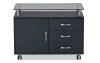Gray glass-top 3 drawer file cabinet with wheels.