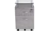 Gray glass-top 2 drawer file cabinet with wheels.
