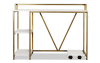 White and gold writing desk with 3 shelves.