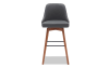 Gray faux leather solid back bar height swivel stool.