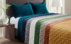 Bed covered with different color of quilts