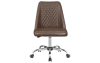 Brown upholstered adjustable office chair with wheels.