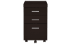 Dark brown 3 drawer file cabinet with wheels.