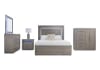 Gray queen size bedroom set with dresser, mirror, armoire, and nightstand