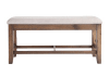 Beige upholstered storage dining room bench with brown wood legs
