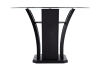 Round glass top dining room table with black table base
