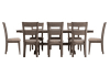 Gray 9 piece upholstered dining room set that can accommodate 8 people