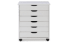 White 5 drawer file cabinet with wheels.