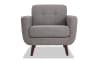 Gray upholstered tufted accent chair with Bob-O-Pedic memory foam.