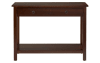 Brown 2 drawer wood rectangular console table.