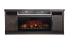 Brown electric fireplace with two storage cabinets