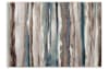 Area rug with an abstract vertical stripe pattern in shades of blue, brown, beige, and cream, featuring a soft, plush texture suitable for modern home decor.