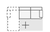 Top-down schematic of a sectional sofa with a chaise lounge on the left side, showing seating layout and armrest placement.