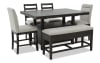 6 Piece Brown & Beige Upholstered Extendable Counter Height Dining Set with Storage Bench