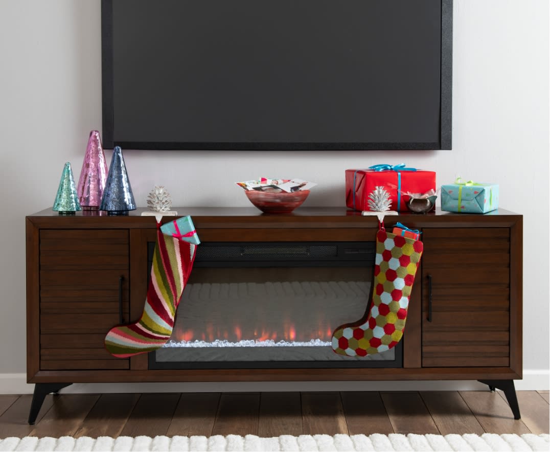 Brown electric fireplace