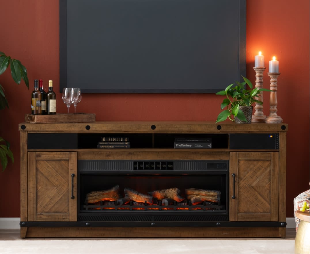 Brown electric fireplace