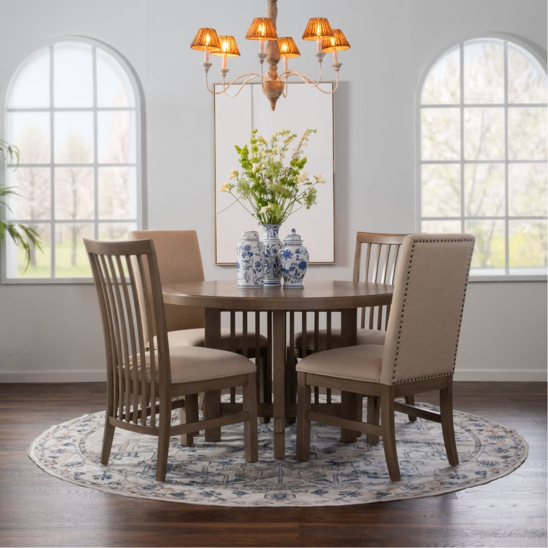 Beige and gray 5 piece round dining set