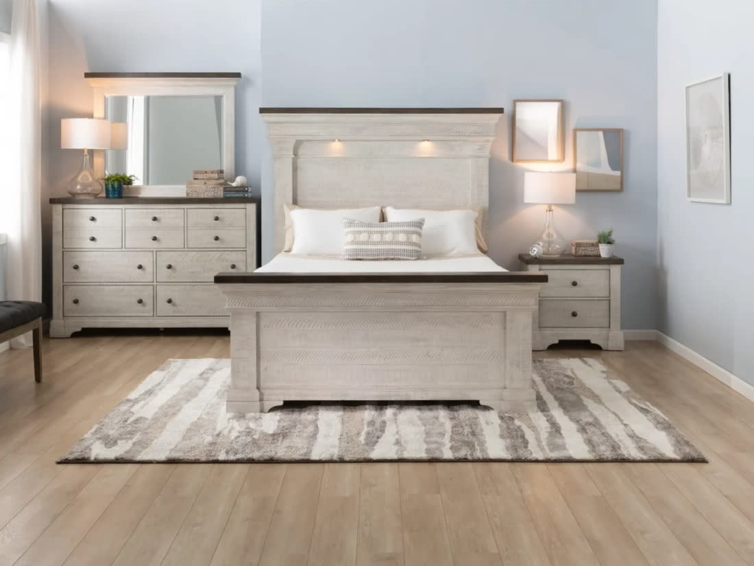 Beaumont Queen White & Gray Platform Storage Bed