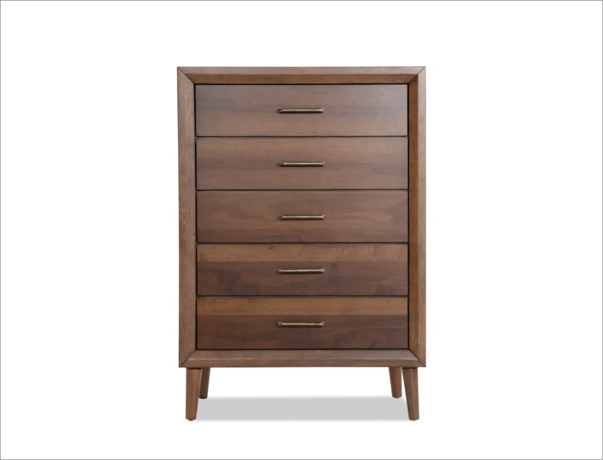 Brown 5 drawer chest.
