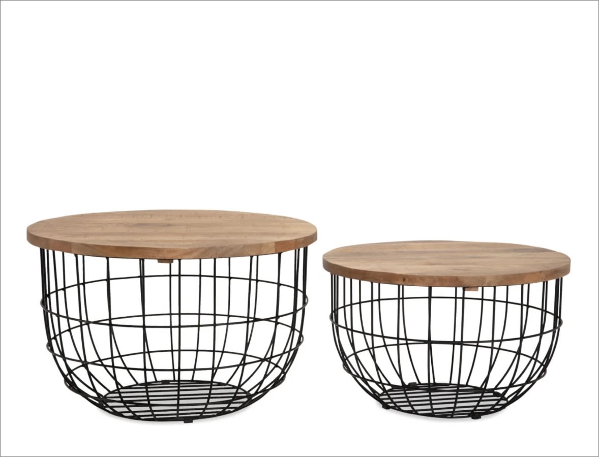 black and natural round nesting coffee tables