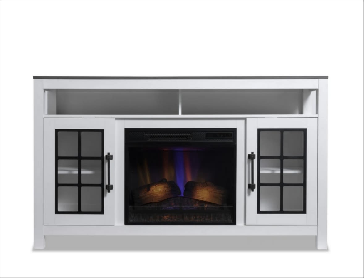 White electric fireplace with 2 cabinets