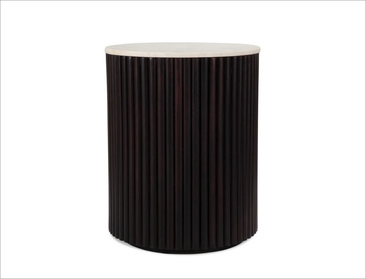 Espresso & White Marble Solid Wood Round End Table