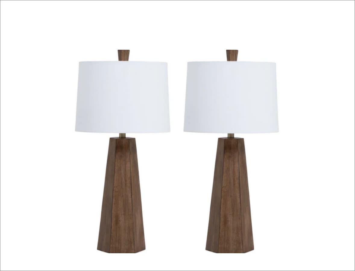 set of 2 brown table lamp with round white fabric shade