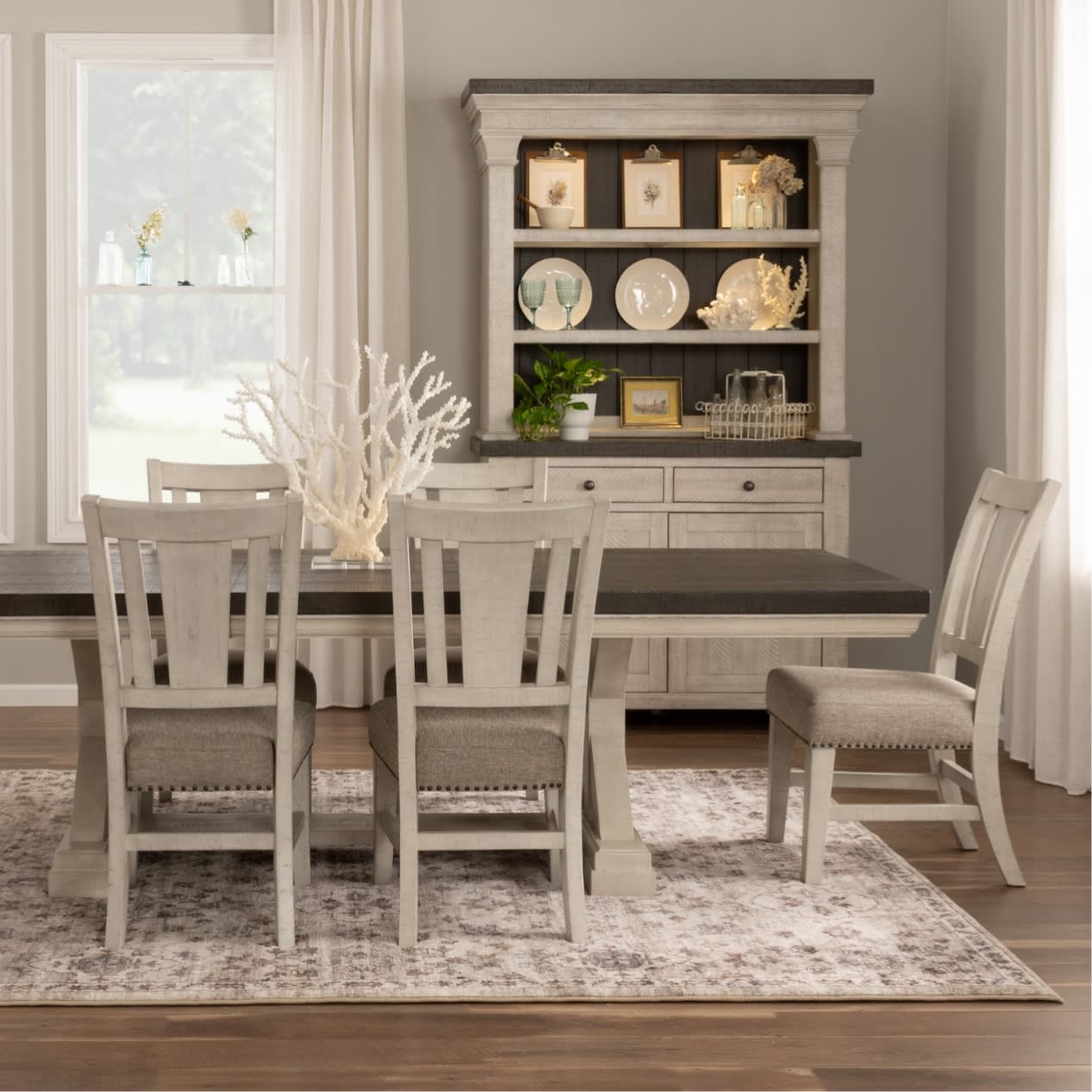 White and brown 7 piece dining set