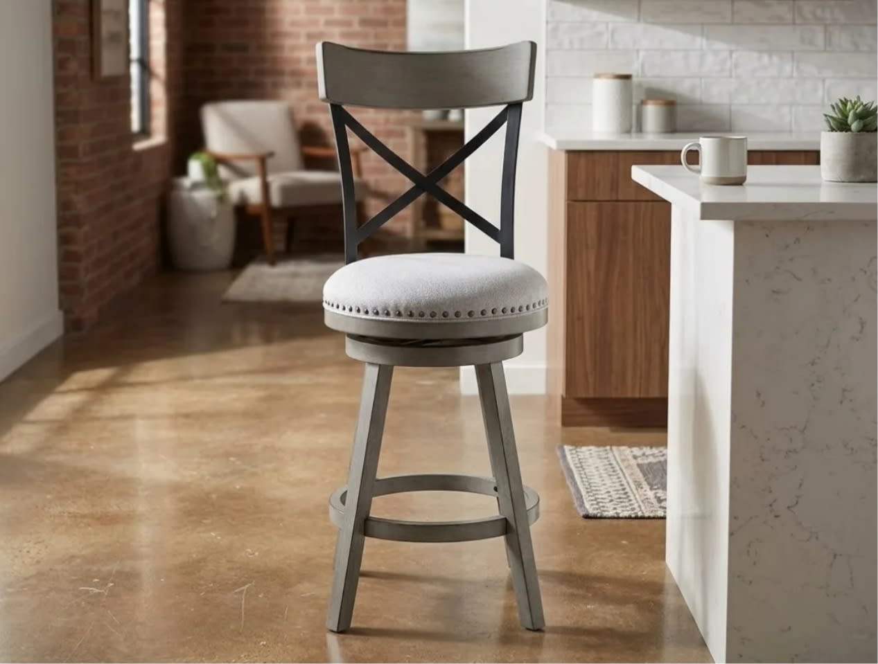 Gray cross back counter stool
