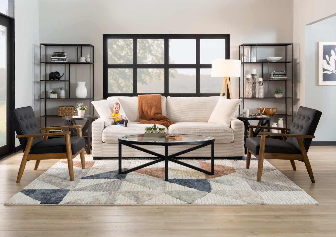 Beige sofa with 2 accent pillows