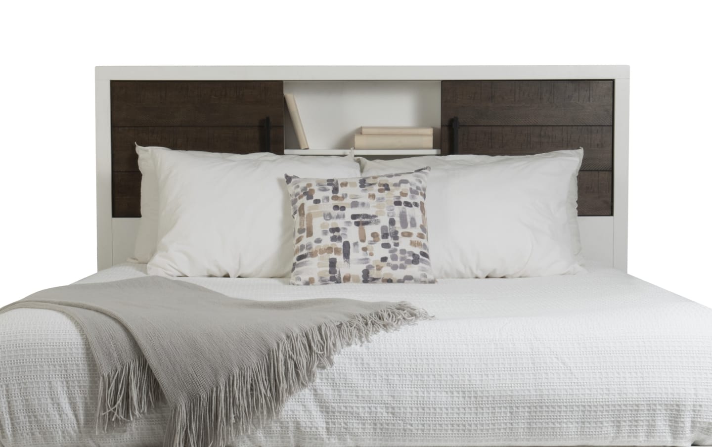 Fusion 5 Piece Queen White & Brown Bookcase Storage Bedroom Fusion 5 Piece Queen White & Brown Bookcase Storage Bedroom