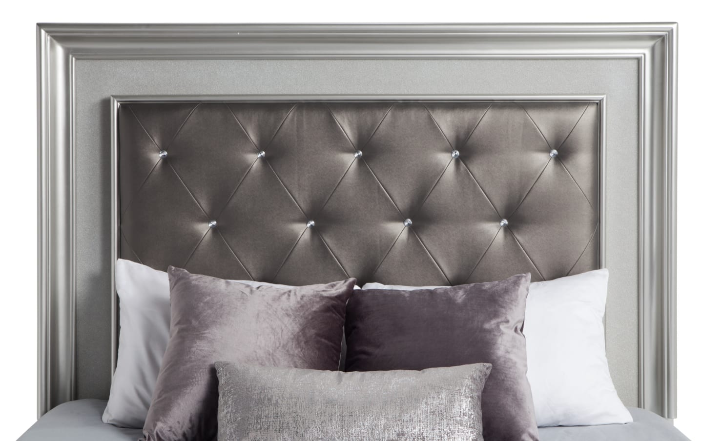 Diva II 4 Piece Full Platinum & Gray Upholstered Bedroom Set