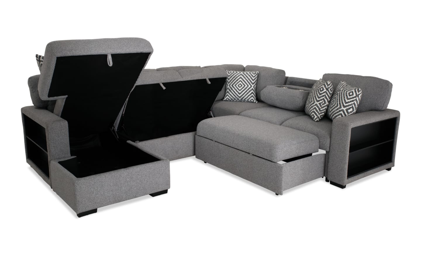 Playday Gray 119'' 4 Piece Left Arm Facing Pop-Up Sleeper