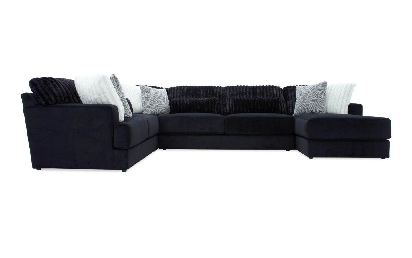 Sofia Black 159'' 4 Piece Right Arm Facing Chaise Sectional