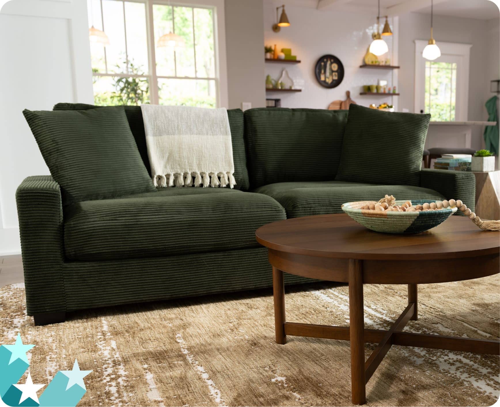 Green corduroy sofa