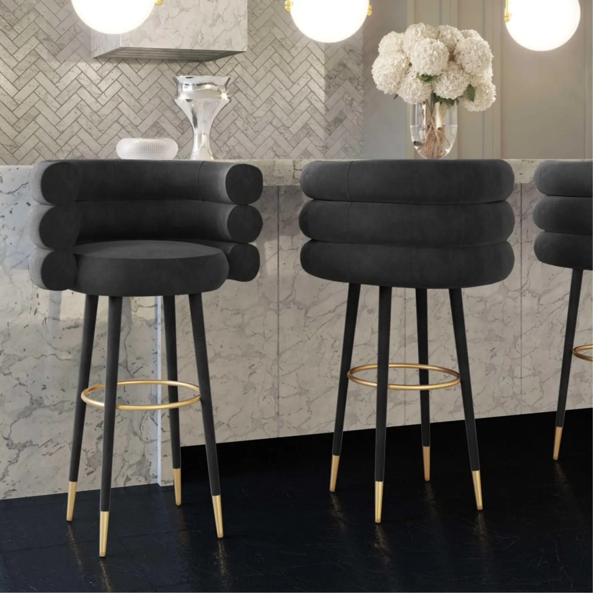 Gray velvet bar stools