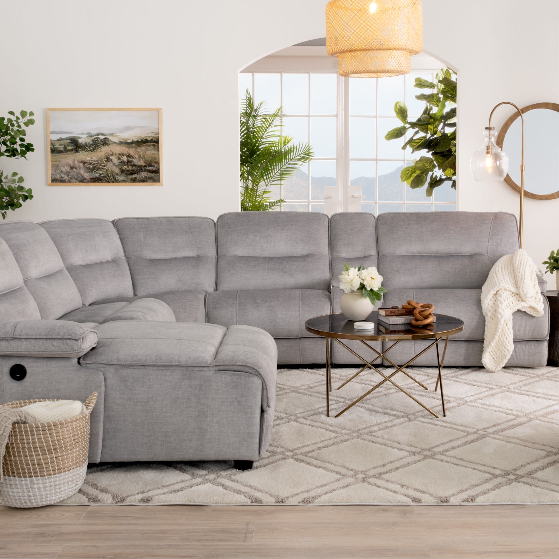 Gray sectional reclining sofa